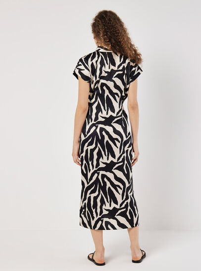 Textured Satin Zebra Print Midi Dress