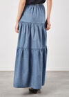 Cotton Denim Tiered Maxi Skirt, Blue, large