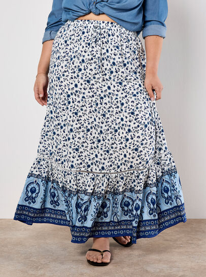 Sarasa Floral Tiered Maxi Skirt