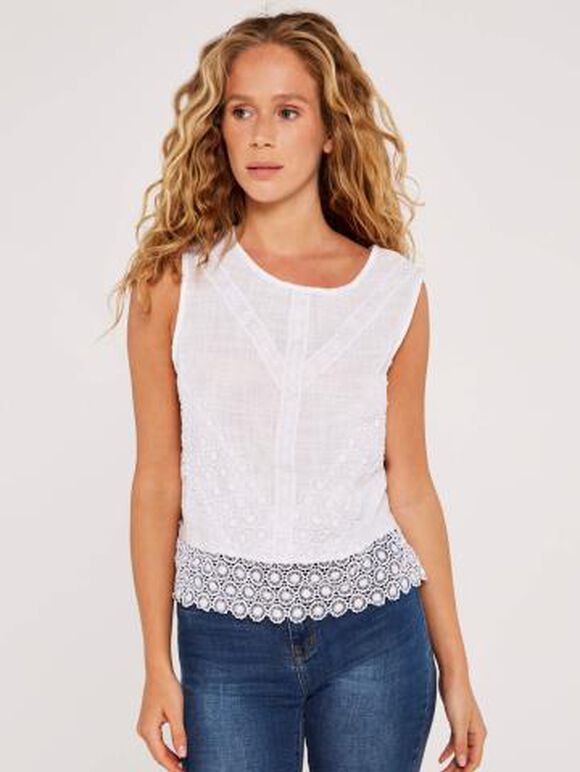 Back Bow Cotton Top, White, large