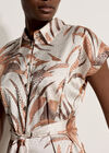 Tropical Leaf Satin Shirt Midi Dress, Stone, large