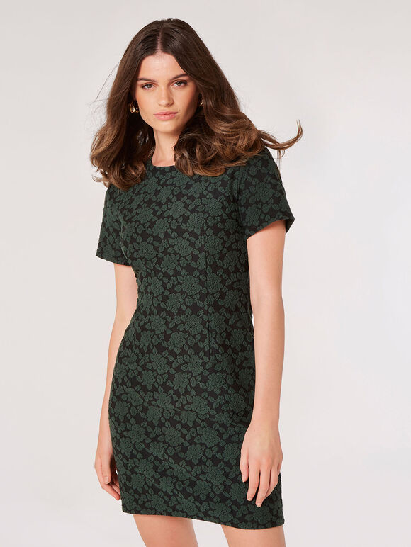 Rose Jacquard Mini Dress, Green, large