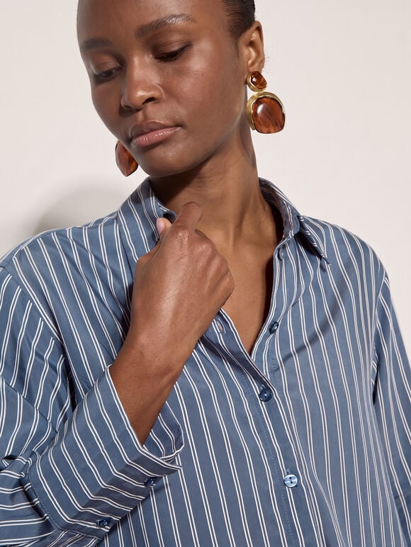 Oversized Stripe Shirt, Blue, large
