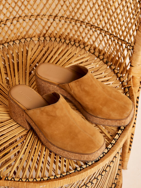 Suede Clogs, Brown, large