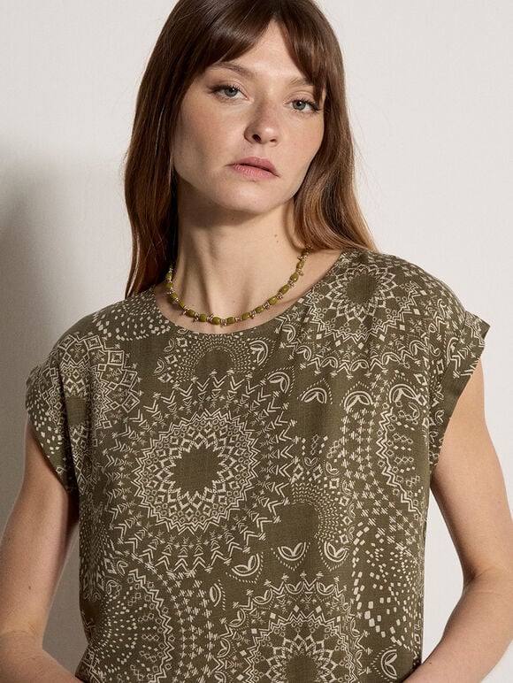 Kaleidoscope Print Woven T-Shirt, Khaki, large