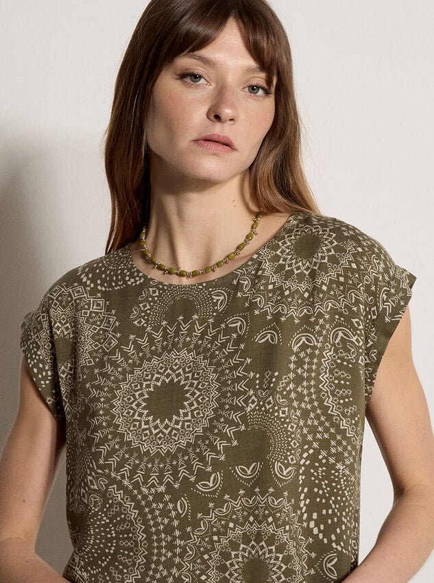 Kaleidoscope Print Woven T-Shirt, Khaki, large