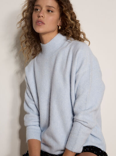 Boucl&eacute; Knit Mock Neck Jumper