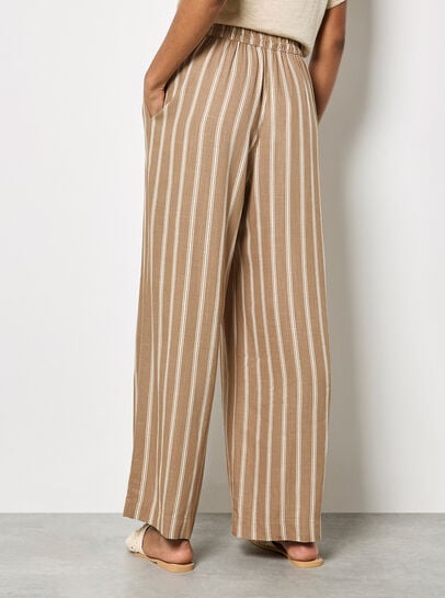 Linen Blend Wide-Leg Stripe Trousers