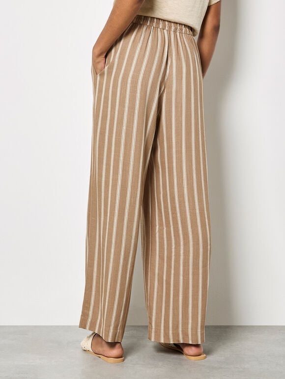 Linen Blend Wide-Leg Stripe Trousers, Stone, large