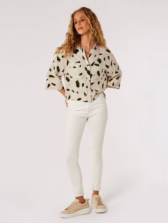 Paint Stroke Print Utility Shirt, Stone, large