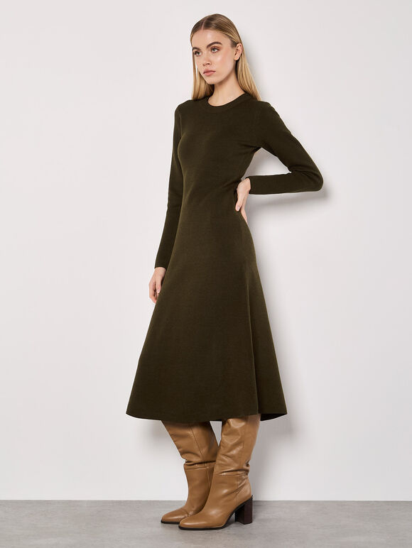 Knitted Midaxi Dress, Khaki, large