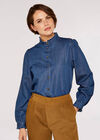Ruffle Detail Denim Shirt, Blue, large