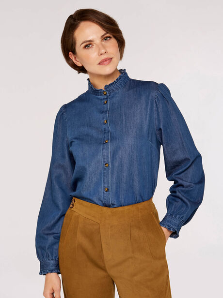 Ruffle Detail Denim Shirt