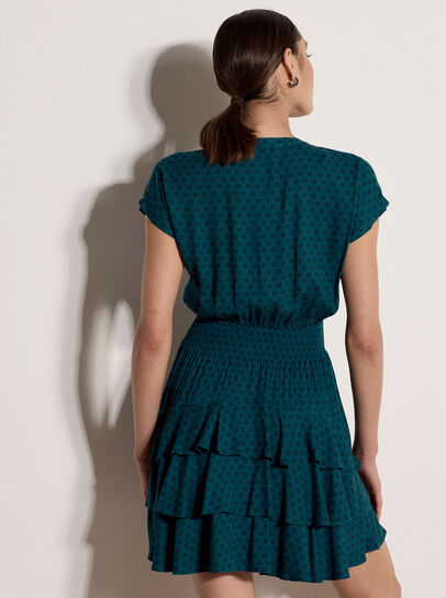 Geo Print Ruffle Mini Dress