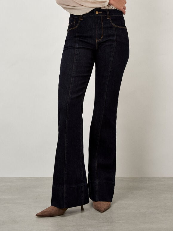 Lisa Seam Detail Flare Jeans, Blue, large