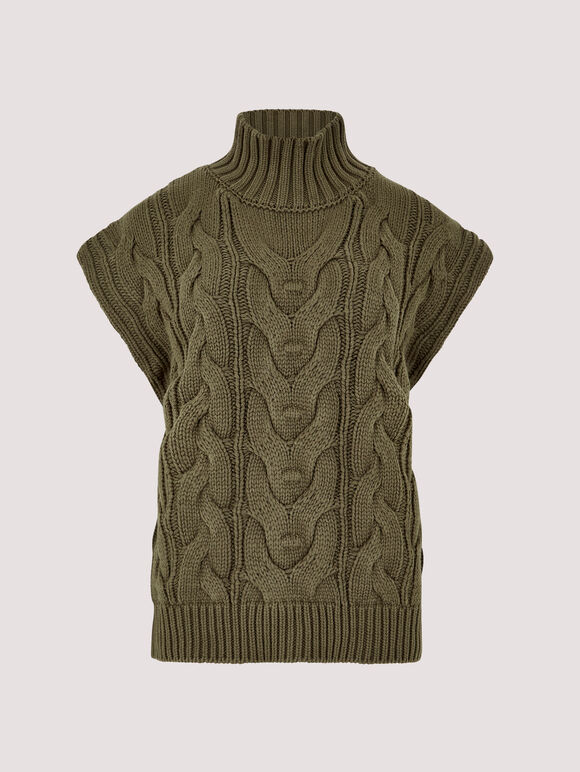 Chunky Cable Knit  Vest, Khaki, large