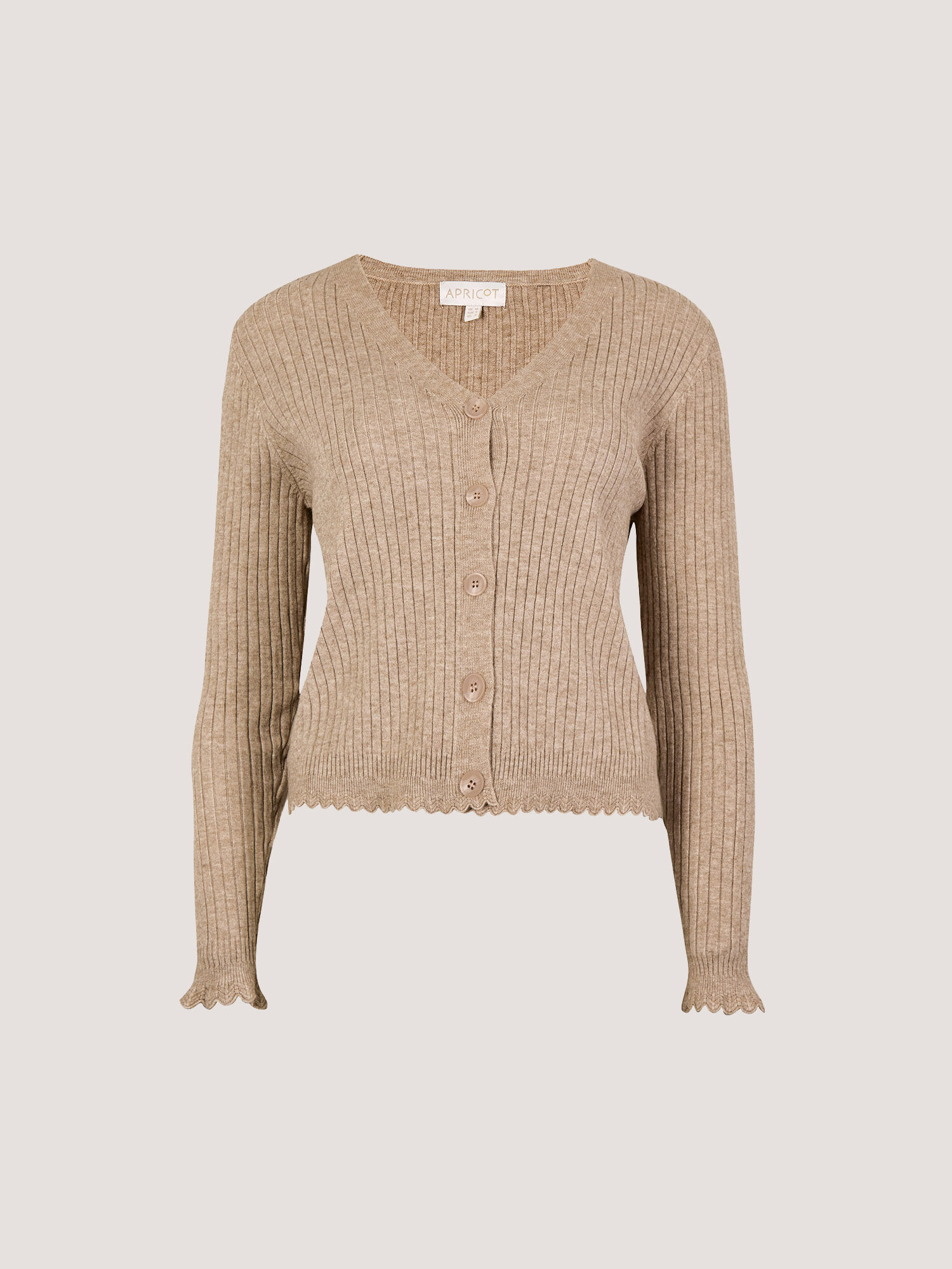 Ribbed Knit Scalloped Cardigan | Apricot Clothing