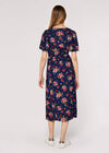 Smocked Bodice Midi Dress, Navy, large