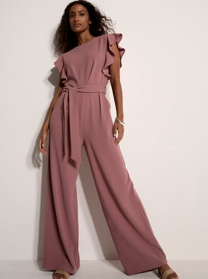 Ruffle Sleeve Jersey Jumpsuit
