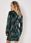 Mixed Sequin Velvet Bodycon Mini Dress, Green, large