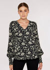 Floral Button Down Top, Black, large