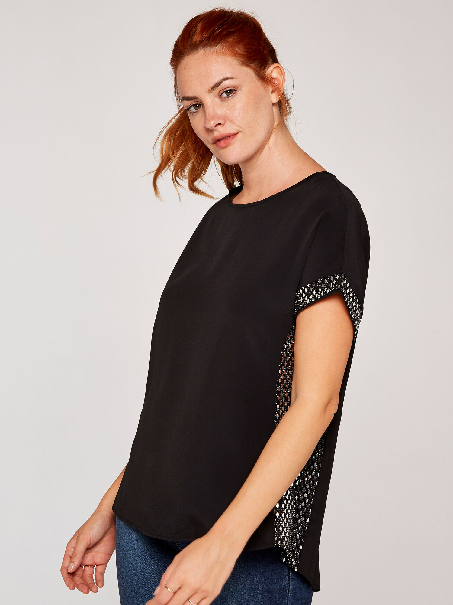 Diamond Sequin Top Apricot Clothing