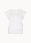 Ruffle Embroidered Cotton Top, White, large