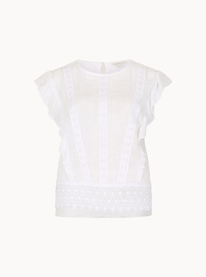 Ruffle Embroidered Cotton Top