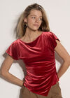 Asymmetric Ruched Velvet Top, Burgundy, large