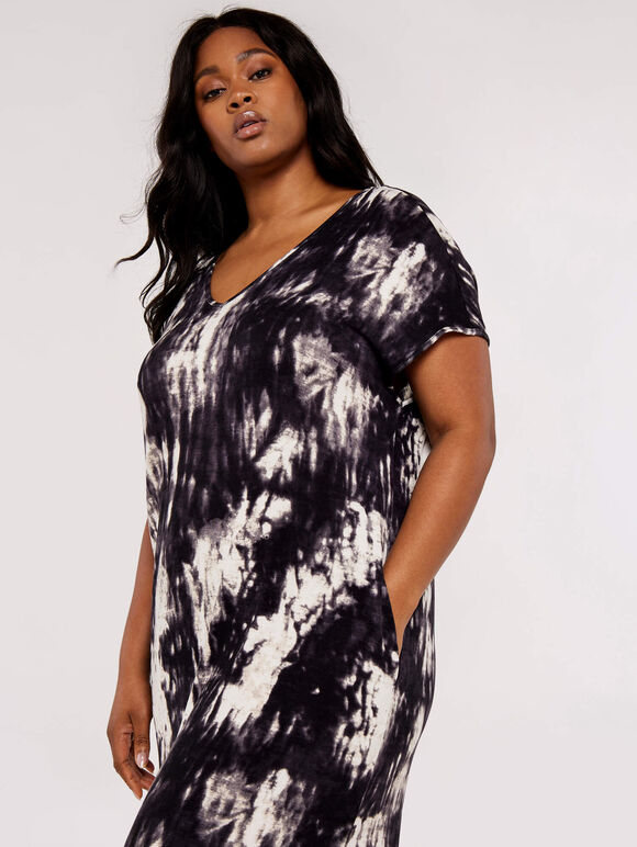 Curve Tie Dye Jersey Dress, Black, large
