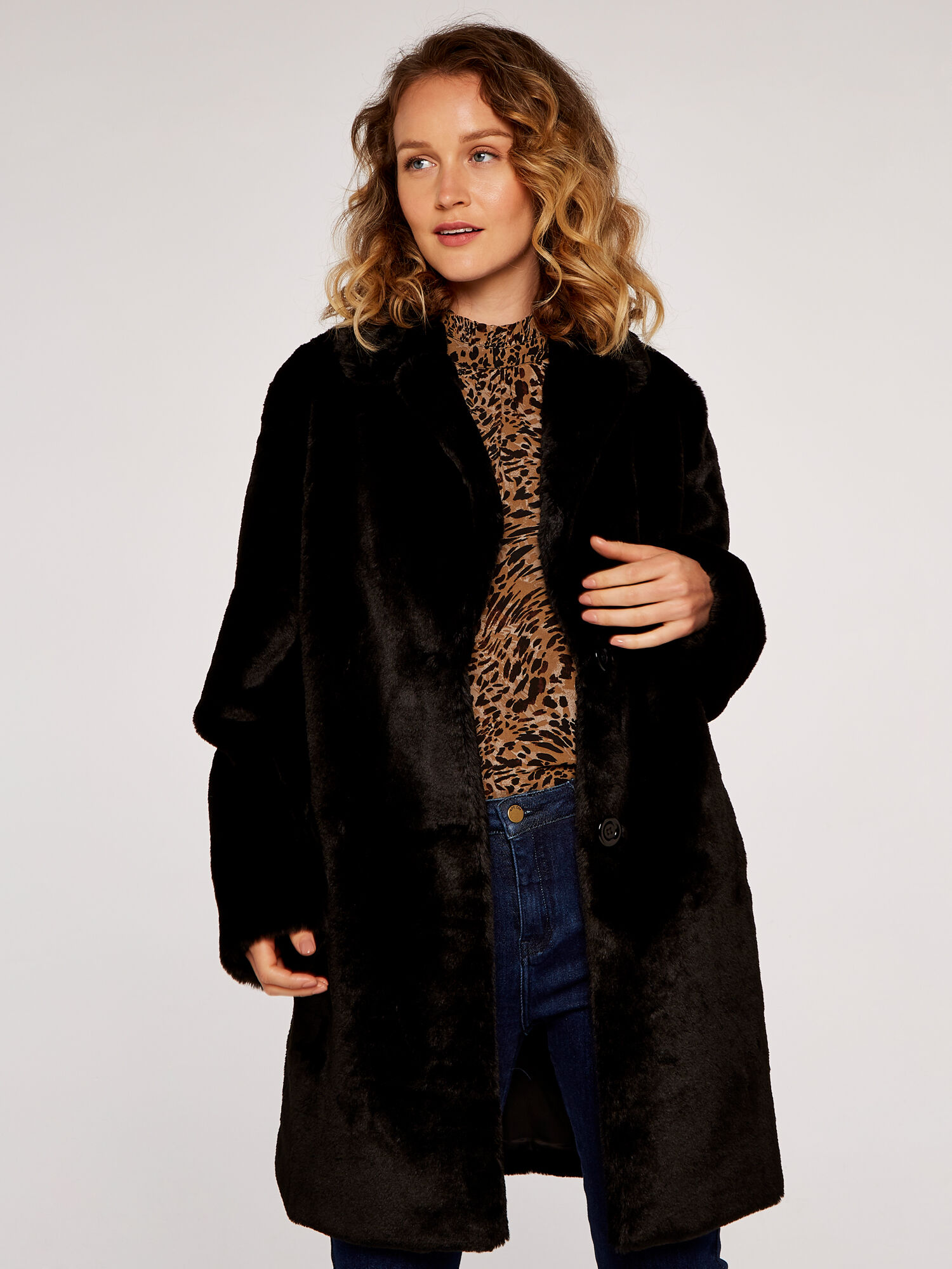 Black faux fur shop coat uk