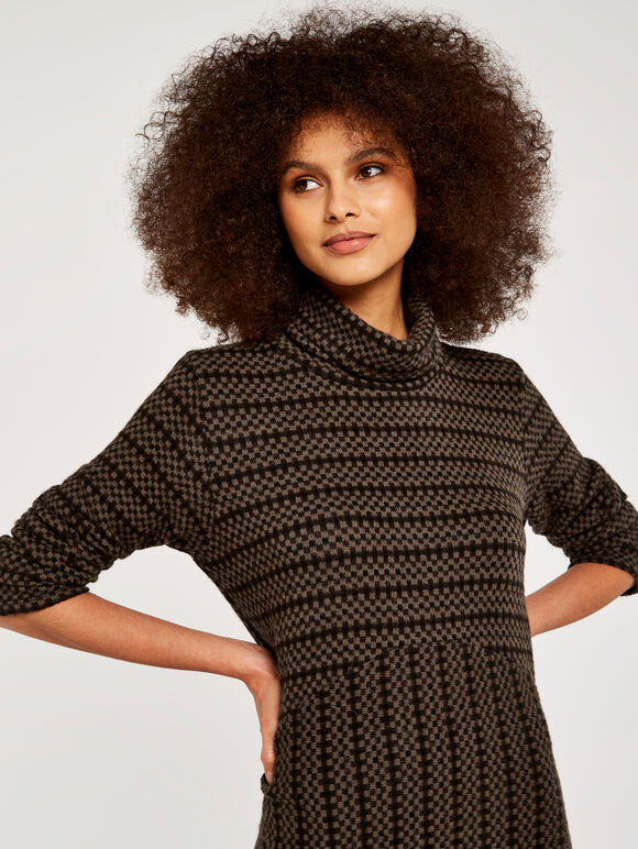 Jigsaw Stripe Cocoon Dress, Brown, large