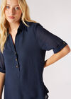 Slub Shimmer Relaxed Bluse, Marineblau, Größe L