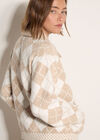 Argyle Zip Cardigan, Cream, large