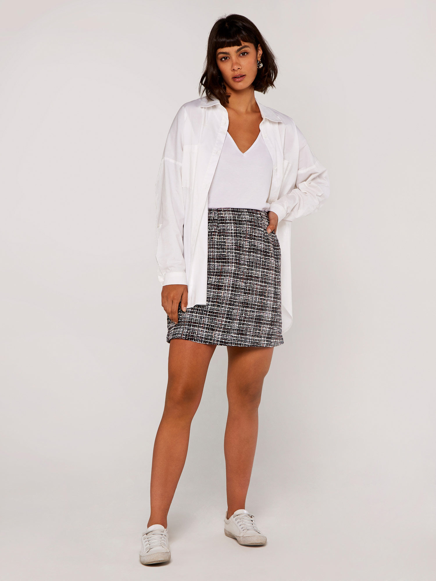 【I AM MARI】Belruel Tweed Pintuck Banding Skirt Boucle Tweed Skirt