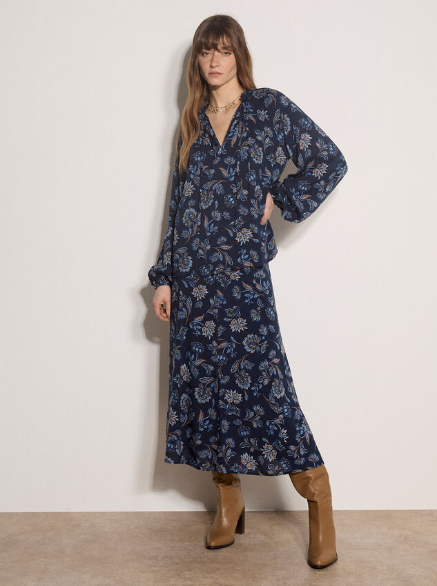 Folk Floral Blouse, Navy, large