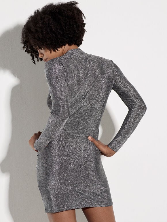 Glitter Mini Dress, Silver, large