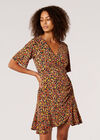 Ditsy Floral Wrap Mini Dress, Mustard, large