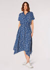 Painterly Dot Smocked Midi Dress, Blue, large