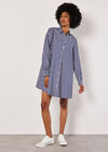 Stripe Shirt Cotton Mini Dress, Navy, large