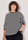 Curve Stripe Heavy Knit Jumper, Black, large