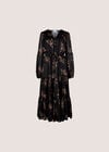 Metallic Shimmer Floral Silhouette Midi Dress, Black, large