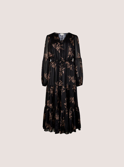 Metallic Shimmer Floral Silhouette Midi Dress