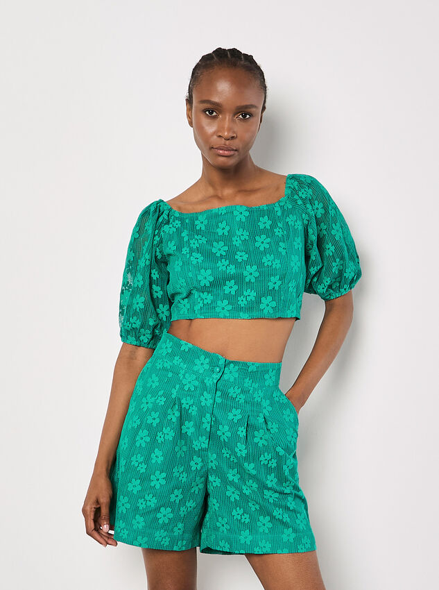 Daisy Mesh Cropped Top, Green, large