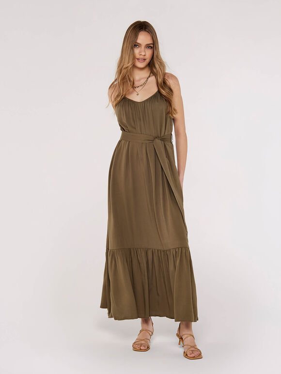 Twill Cami Maxi Dress, Khaki, large
