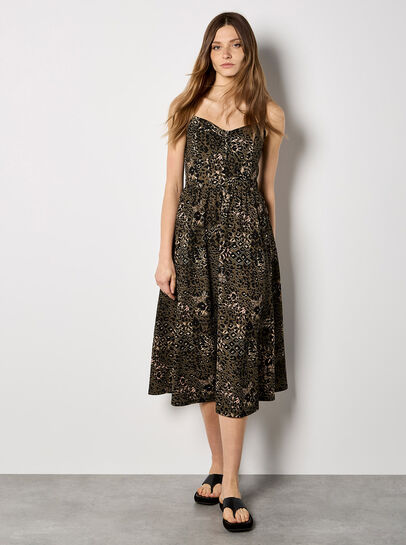 Cheetah Print Corset Cami Midi Dress