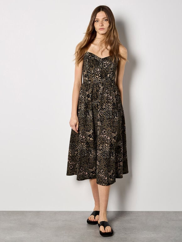 Cheetah Print Corset Cami Maxi Dress, Khaki, large
