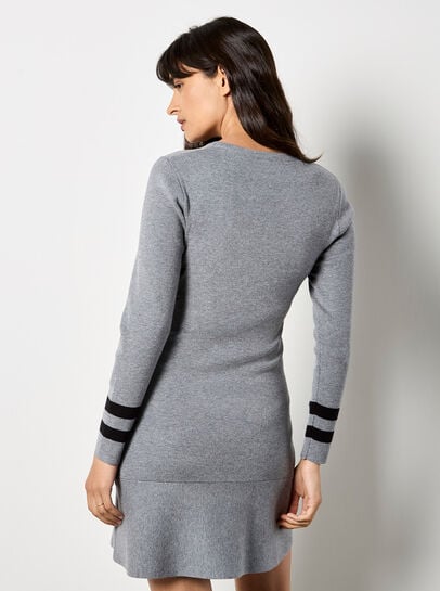 Stripe Cuff Fit And Flare Knit Mini Dress