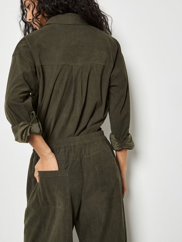 Cord Wide-Leg Trousers, Khaki, large