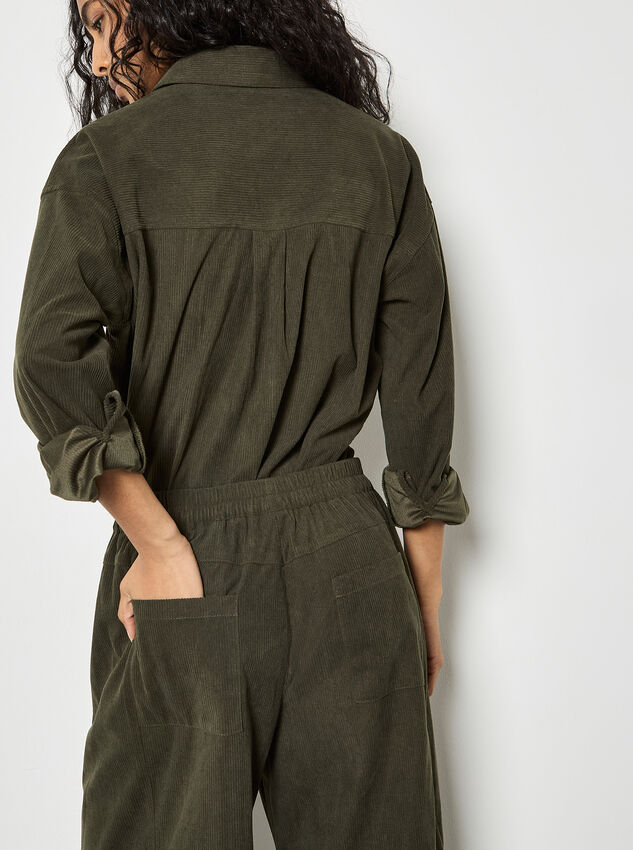 Cord Wide-Leg Trousers, Khaki, large